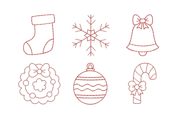 6 Christmas Redwork Embroidery Designs
