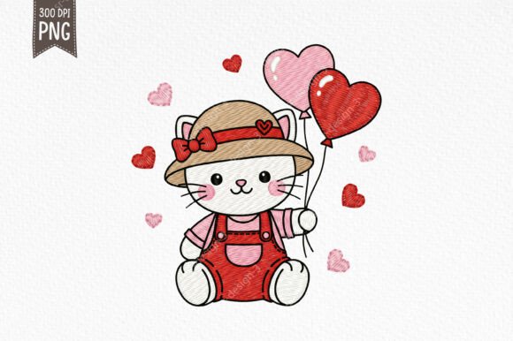 A Fresh Look at Cute Valentine Cat Embroidery Style PNG for Real Embroidery Projects