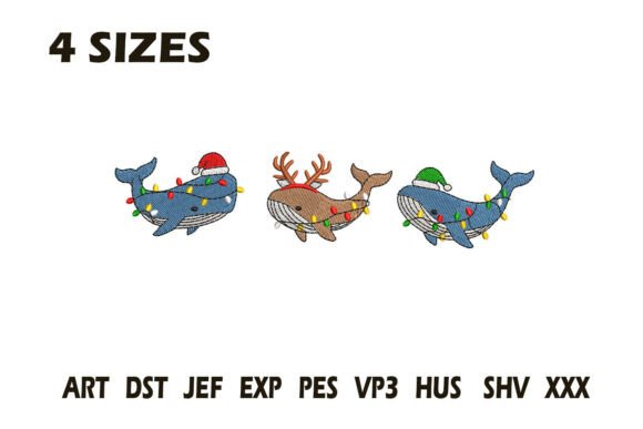Christmas Whale Trio Embroidery: A Seasonal Charm for Holiday Crafts