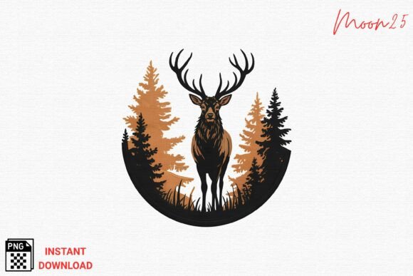 Deer Stag Forest Silhouette Embroidery Design
