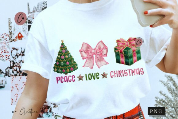 Faux Embroidery Peace Love Christmas PNG