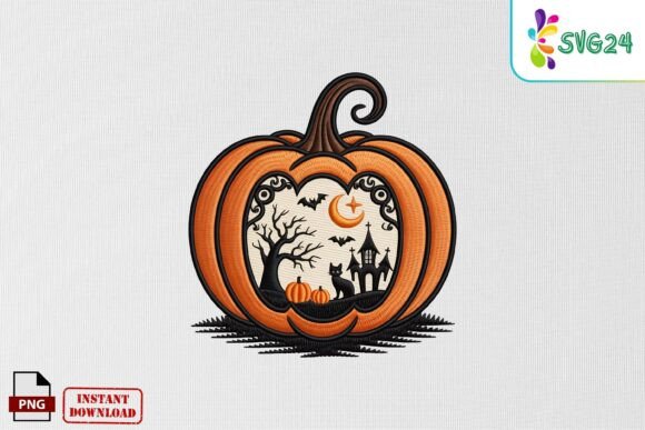 Spooky Elegance: Halloween Pumpkin Scene Embroidery PNG Review