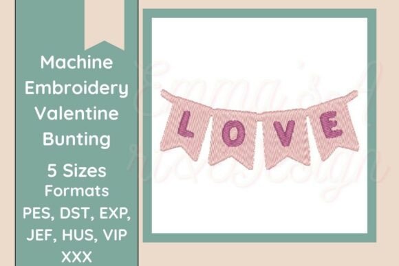 Valentine Bunting Embroidery for Boutique Apparel